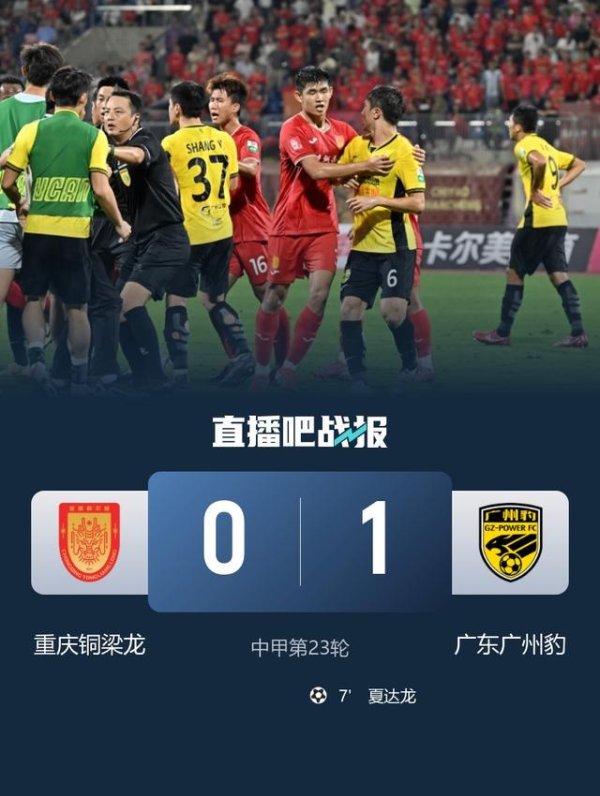 向余望失点！广州豹1-0铜梁龙取4连胜 铜梁龙4轮3负只提升敌手3分
